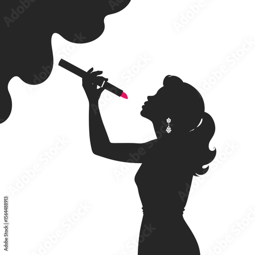 Silhouette of woman drawing with lipstick isolated on transparent background