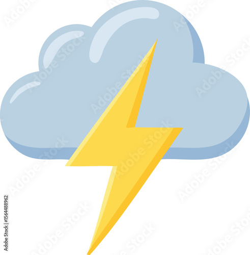 Vector Fluffy Blue Cloud and Sharp Yellow Lightning Bolt in Playful Children’s Illustration Style