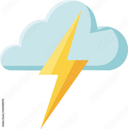 Vector Cartoon Cloud with Stylized Yellow Lightning Bolt in Minimalist Weather Icon Style