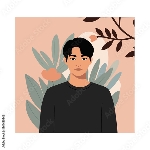 Flat Vector Illustration of a Man with Floral Background