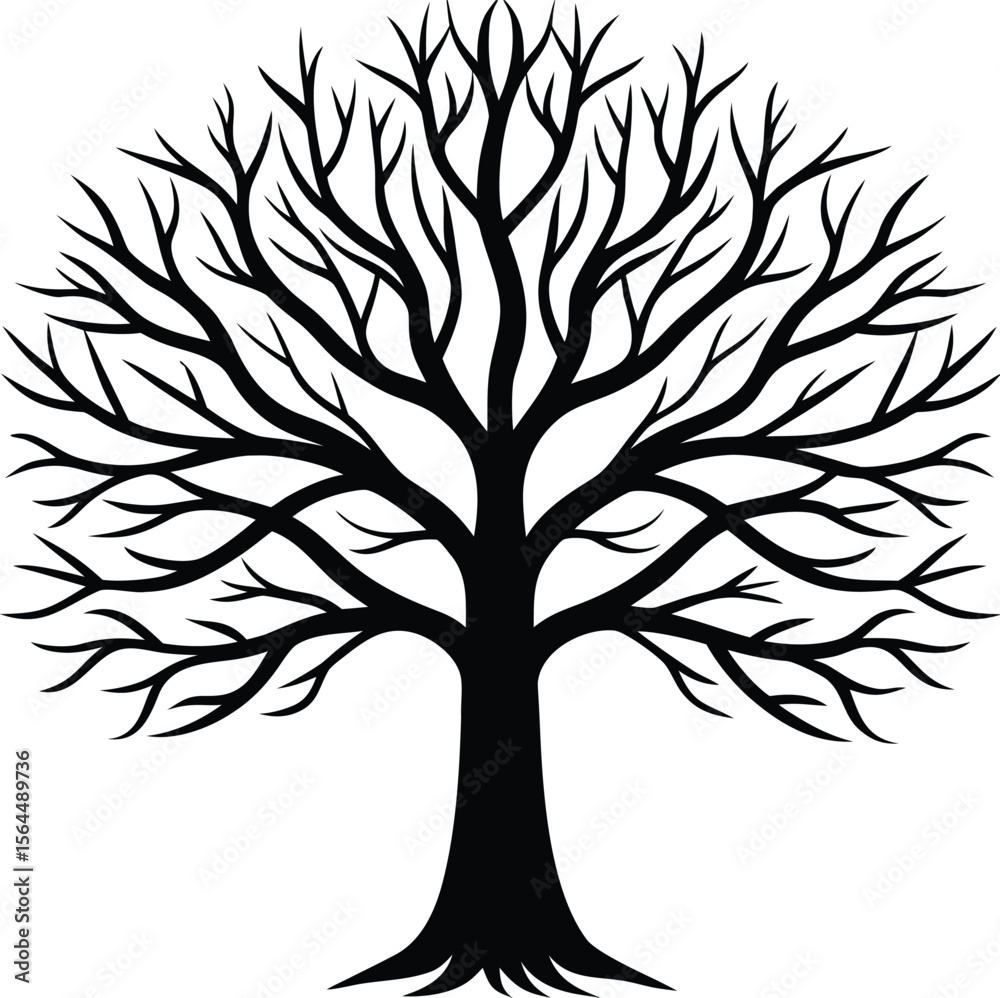 Obraz premium Bare tree silhouette winter nature illustration graphic