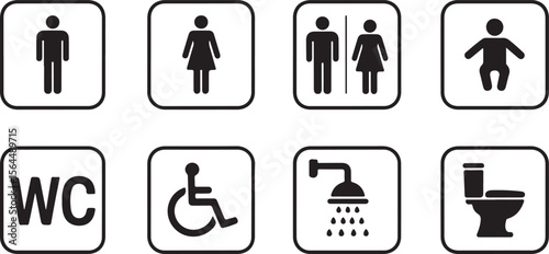 Washroom Signs Set – Restroom, Toilet, Gents, Ladies, Disabled & Baby Changing Icons – Printable Sticker – Transparent Vector Illustration
