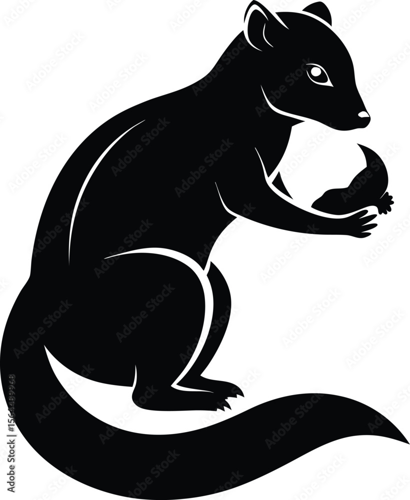 Obraz premium Black Silhouette of a Weasel Holding Nut Vector Illustration Wildlife Animal Icon