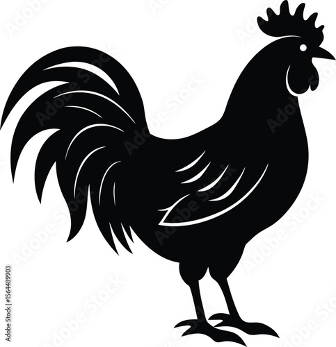 Majestic rooster silhouette farm animal illustration