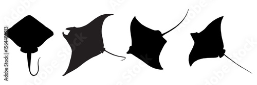 Stingray silhouette,Isolated set stingray on white background,Stingray icon vector collection.Vector illustration