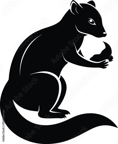 Black Silhouette of a Weasel Holding Nut Vector Illustration Wildlife Animal Icon