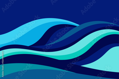 Stylized Ocean Waves Deep Blue and Turquoise Calm