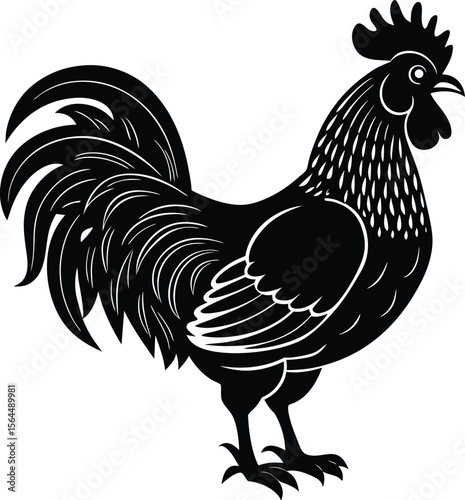 Majestic rooster silhouette farm animal illustration