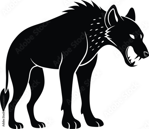 Black Hyena Illustration: Aggressive Animal Vector Image, Wildlife Art, Silhouette Graphic