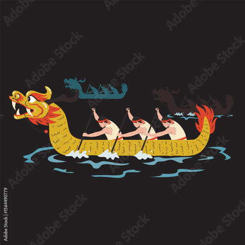 hand drawn dragon boat background vector design 