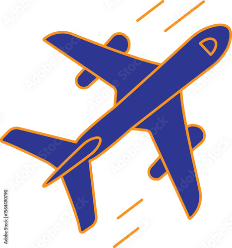 High-speed flying airplane vector icon representing fast air travel service with transparent background