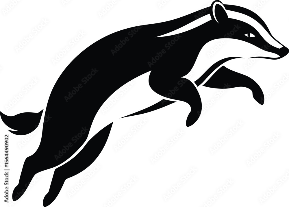 Obraz premium Black and White Badger Illustration: Leaping Badger Vector Graphic, Animal Mascot Design