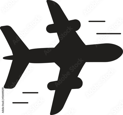 High-speed flying airplane vector icon representing fast air travel service with transparent background
