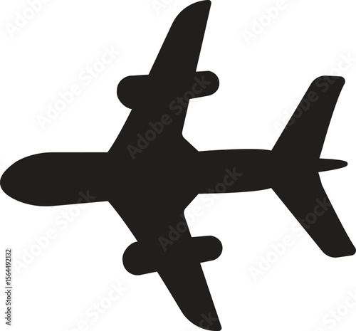 Commercial aircraft icon in mid-flight for travel, airport, or aviation company with transparent background