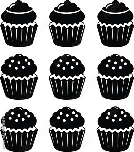 Black and White Cupcakes Illustration: Dessert Clipart, Baking, Food Graphic, Sweet Treat Design