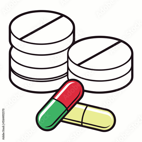 Round pills and capsules medicine health