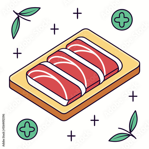 Salmon slices on a platter with decorative elements