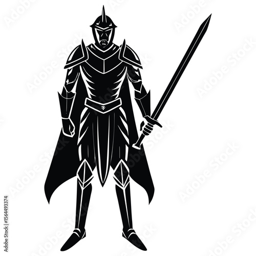 medieval knight with sword and shield