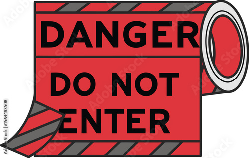 Danger tape. Red tape with black text danger do not enter for industrial safety, road, construction, hazard area. vector.crime, graphic, hazard, ribbon, risk, safety, security, tape, attention,