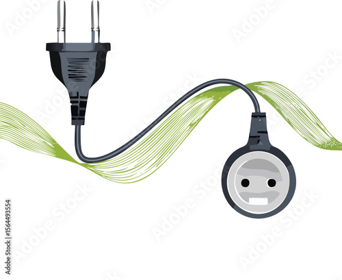 electrical cable, plug and socket as sine wave shape, vector illustration on transparent background.connect, connection, electrician, electricity, jack, power, transparent, wave, electric, energy, 