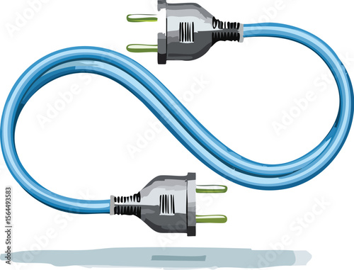 electrical cable, plug and socket as sine wave shape, vector illustration on transparent background.connect, connection, electrician, electricity, jack, power, transparent, wave, electric, energy, 