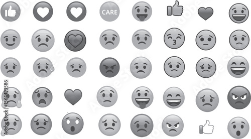 Social Media Reaction Emojis: Like, Love, Haha, Wow & Emotional Faces Set of Popular Emoticons: Digital Communication & Expressive Icons