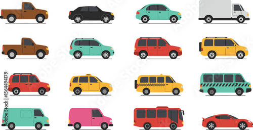 Wallpaper Mural Colorful Vehicle Collection: Diverse Car Types in Flat Design Torontodigital.ca