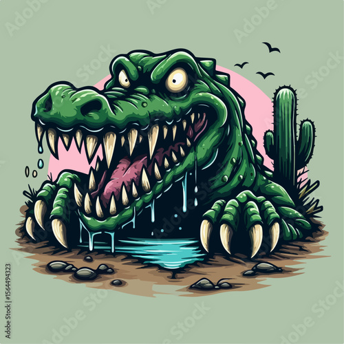 illustration of a vicious scary crocodile 