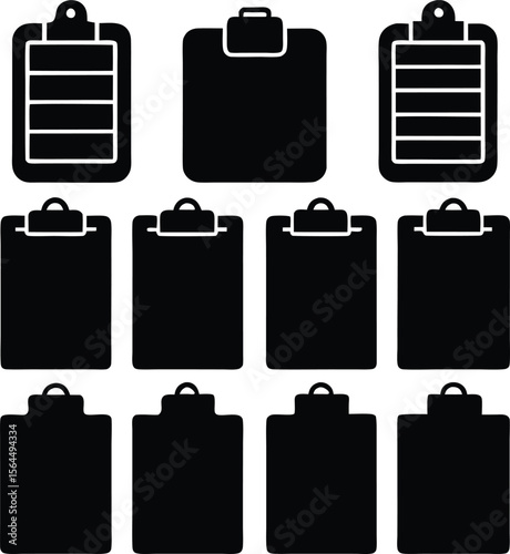 Clipboard Icons: Black & White Vector Set of Business Forms, Checklists, & Document Holders