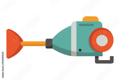 Cartoon plunger with a teal and orange cleaning device