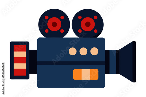 Retro movie camera with two reels and lens