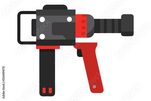 Modern flat design illustration of a fire hose nozzle with red and black accents