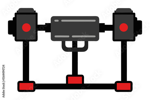 Modern gimbal stabilizer with two cameras and red accents