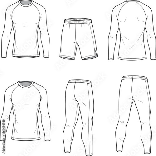 Essential Athletic Layering: Long-Sleeve Baselayer, Shorts, and Compression Pants