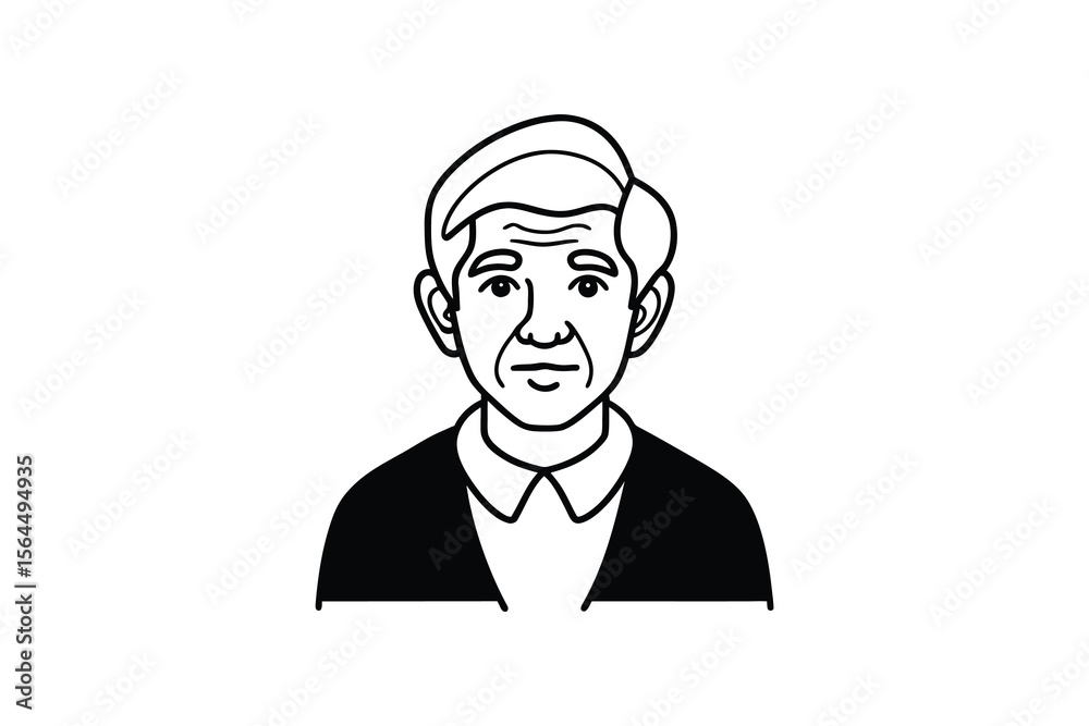 Elderly Man Portrait in Black and White Silhouette Style Elderly Man Portrait in Black and White Silhouette Style
