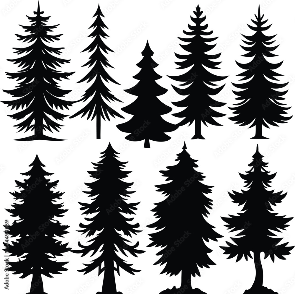 Silhouette Evergreen Trees: Vector Illustration of Pine, Fir, Spruce Forest for Design Elements Silhouette Evergreen Trees: Vector Illustration of Pine, Fir, Spruce Forest for Design Elements