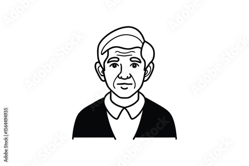 Elderly Man Portrait in Black and White Silhouette Style