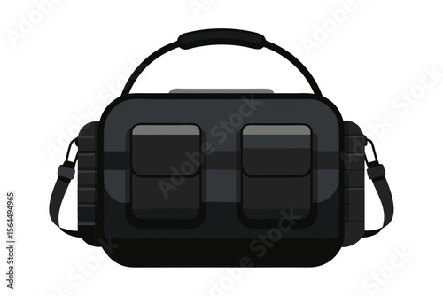 Modern black messenger bag with multiple pockets and shoulder strap
