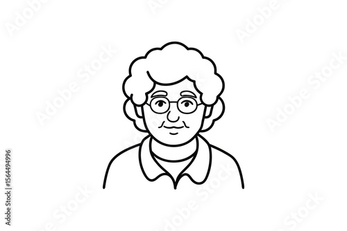 Simple Line Art Portrait of an Elderly Woman Silhouette