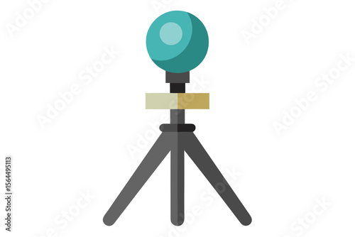 Modern teal sphere mounted on a gray tripod with a beige adapter