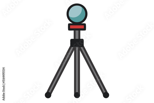 Simple flat design illustration of a small tripod with a lens