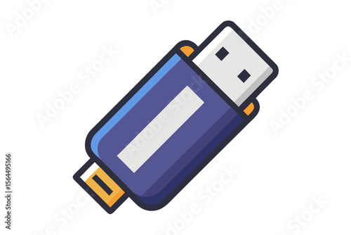 Modern flat icon of a blue usb flash drive on a white background