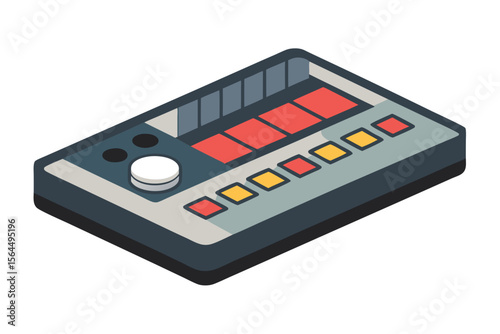 Isometric illustration of a modern music production sampler and drum machine