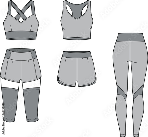 Modern Fitness Ensemble: Sports Bra, Shorts, and Leggings with Minimalist Design