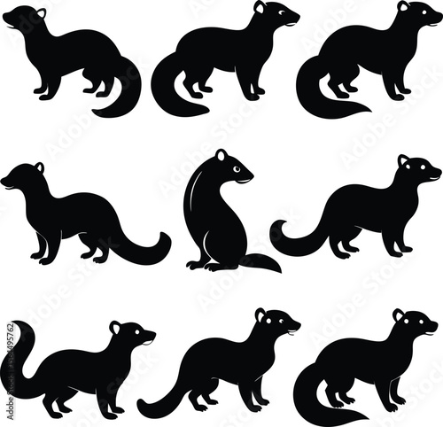 Black Weasel Silhouette Vector Art: Mustelid Animal Illustration Graphic Design Set