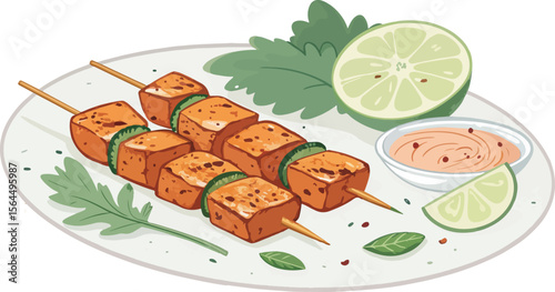 Chicken Tikka vector design, Grill Chicken vector design, Chicken Skewer vector design in white background