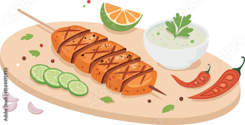 Chicken Skewer vector design in isolated background, Chicken Tikka Logo and icon design