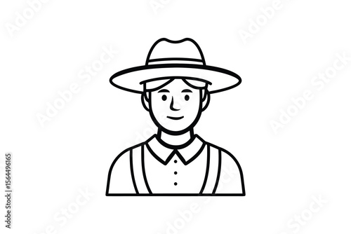 Outline Illustration of a Man with a Hat Silhouette