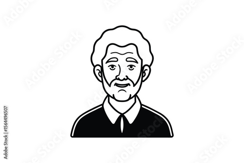Senior Man Portrait Illustration in Black and White Silhouette