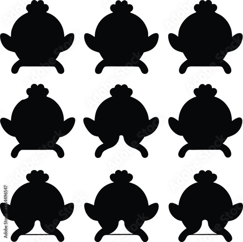 Silhouette Pattern of Abstract Cartoon Characters, Black and White Vector Design